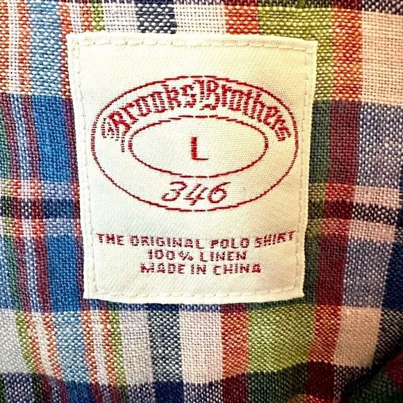 Vintage Brooks Brothers 100% linen plaid button down short Sleeve shirt. Size L - Picture 4 of 6